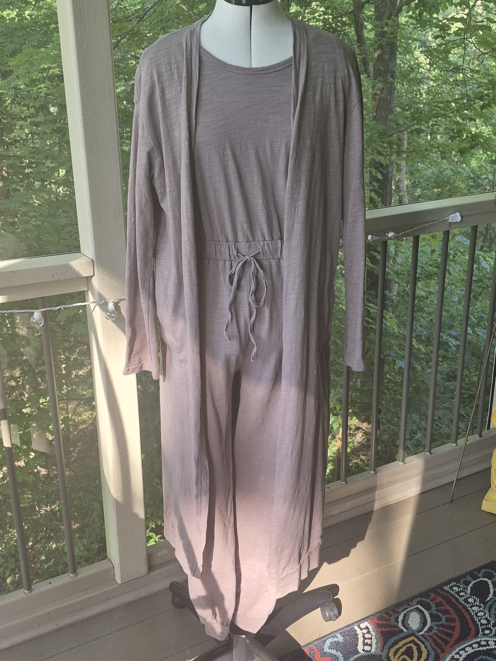 Three Bird Nest Light Mocha  Scoop Neck Jumpsuit Duster Set